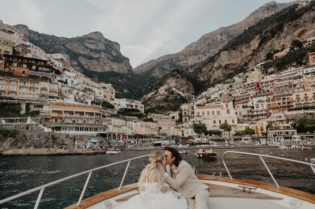 Positano Boat Elopement — Jackie & Braxton | In Bianco e Nero 3 Couple eloping on a boat in the Amalfi Coast- Positano boat elopement